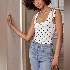 Lulus Infinitely Adorable White Polka Dot Tie-strap Bodysuit